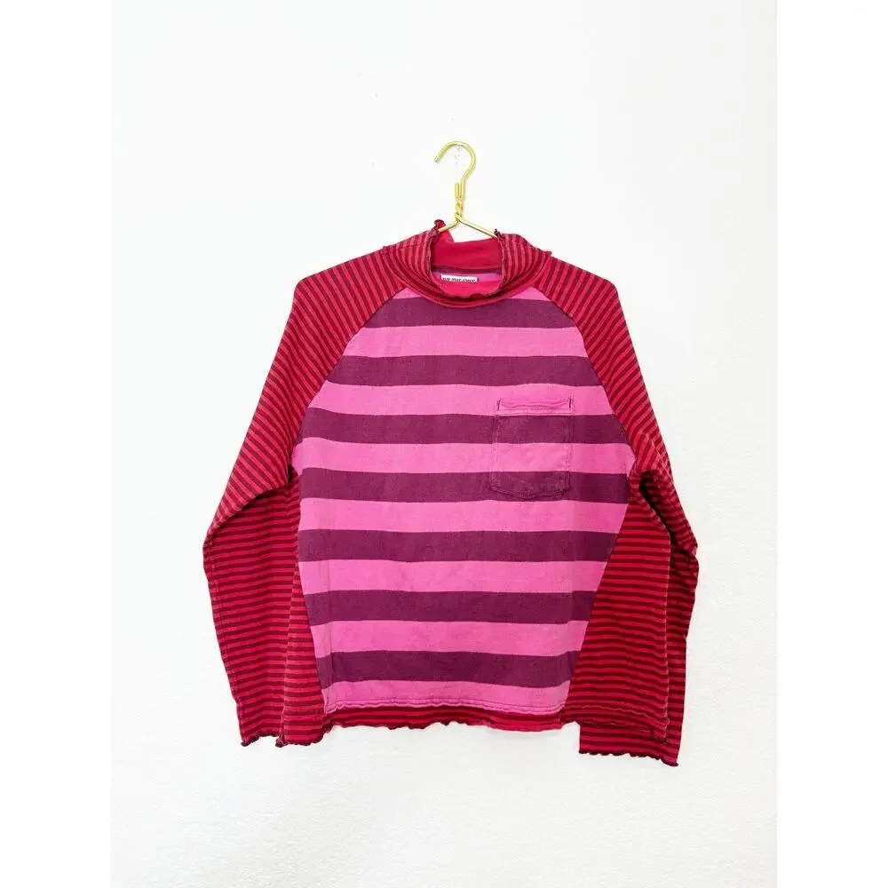 Free People We The Free Punk Playful Tee Size Medium Pink Red Stripes Emo